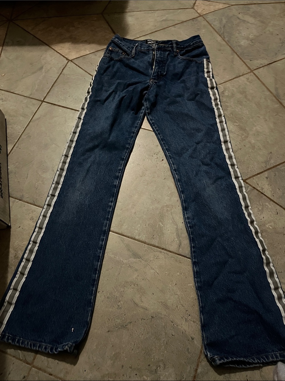 Classic Dark Blue Women's Jeans with Side Stripe